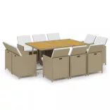 11 részes bézs polyrattan kerti étkezőgarnitúra párnákkal
