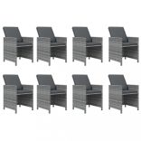 9 részes szürke polirattan kerti étkezőgarnitúra párnákkal