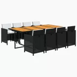 9 részes fekete polyrattan kerti étkezőgarnitúra párnákkal