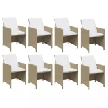 9 részes bézs polyrattan kerti étkezőgarnitúra párnákkal