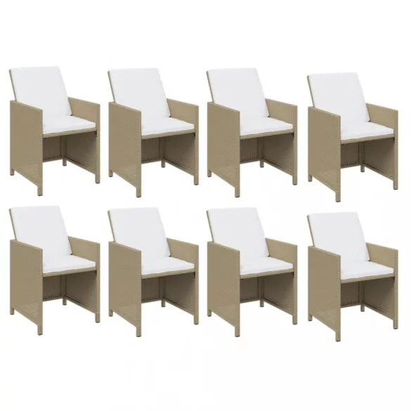 9 részes bézs polyrattan kerti étkezőgarnitúra párnákkal