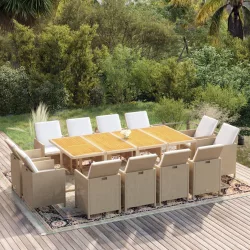   13 részes bézs polyrattan kerti étkezőgarnitúra párnákkal