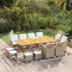   13 részes bézs polyrattan kerti étkezőgarnitúra párnákkal