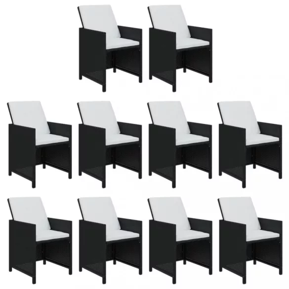 11 részes fekete polyrattan kerti étkezőgarnitúra párnákkal