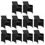 11 részes fekete polyrattan kerti étkezőgarnitúra párnákkal