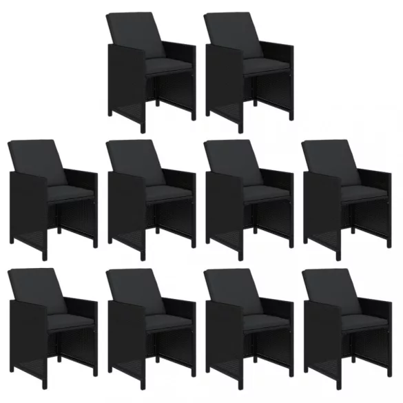 11 részes fekete polyrattan kerti étkezőgarnitúra párnákkal