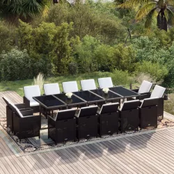   15 részes szürke polyrattan kerti étkezőgarnitúra párnákkal