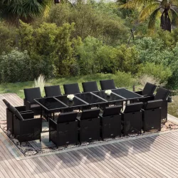   15 részes szürke polyrattan kerti étkezőgarnitúra párnákkal