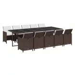 11 részes barna polyrattan kerti étkezőgarnitúra párnákkal
