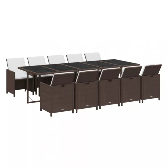 11 részes barna polyrattan kerti étkezőgarnitúra párnákkal