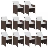11 részes barna polyrattan kerti étkezőgarnitúra párnákkal