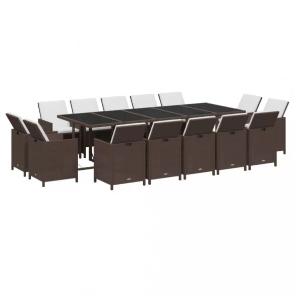 15 részes barna polyrattan kerti étkezőgarnitúra párnákkal