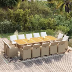   15 részes bézs polyrattan kerti étkezőgarnitúra párnákkal