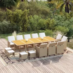   15 részes bézs polyrattan kerti étkezőgarnitúra párnákkal