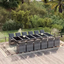   13 részes szürke polyrattan kerti étkezőgarnitúra párnákkal