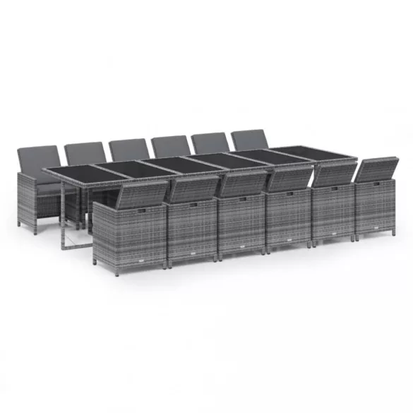 13 részes szürke polyrattan kerti étkezőgarnitúra párnákkal