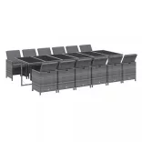 13 részes szürke polyrattan kerti étkezőgarnitúra párnákkal