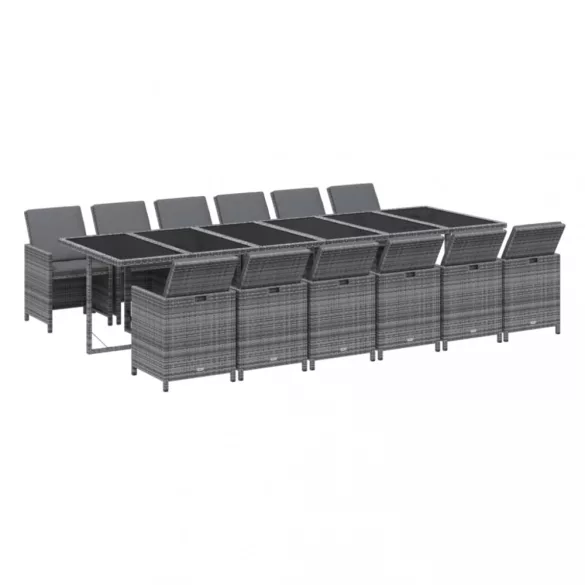 13 részes szürke polyrattan kerti étkezőgarnitúra párnákkal