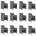 13 részes szürke polyrattan kerti étkezőgarnitúra párnákkal