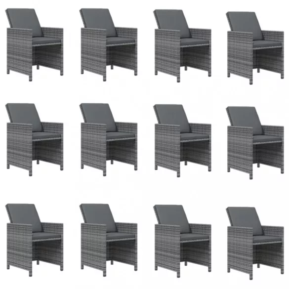 13 részes szürke polyrattan kerti étkezőgarnitúra párnákkal