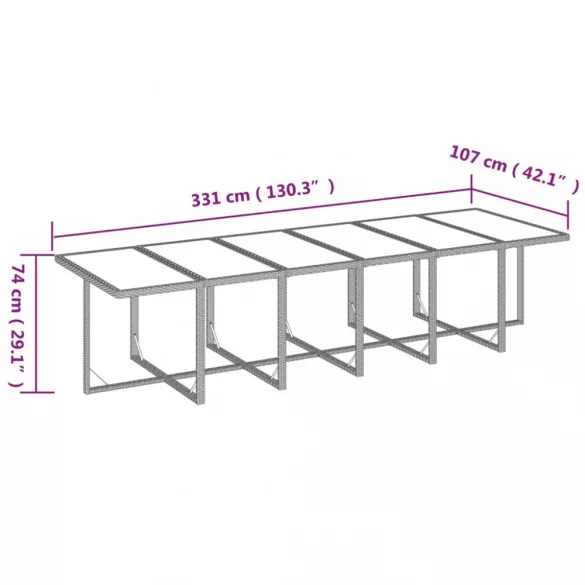 13 részes szürke polyrattan kerti étkezőgarnitúra párnákkal