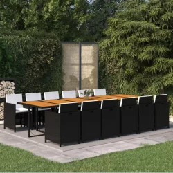   13 részes fekete polyrattan kerti étkezőgarnitúra párnákkal