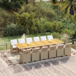   13 részes bézs polyrattan kerti étkezőgarnitúra párnákkal