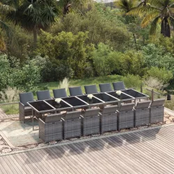   15 részes szürke polyrattan kerti étkezőgarnitúra párnákkal