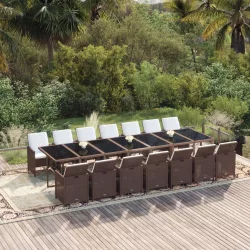   15 részes barna polyrattan kerti étkezőgarnitúra párnákkal