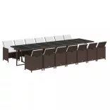 15 részes barna polyrattan kerti étkezőgarnitúra párnákkal
