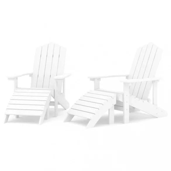 2 db fehér HDPE kerti adirondack szék lábtartóval