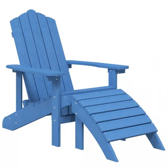 vízkék HDPE kerti adirondack székek lábtartóval és asztallal