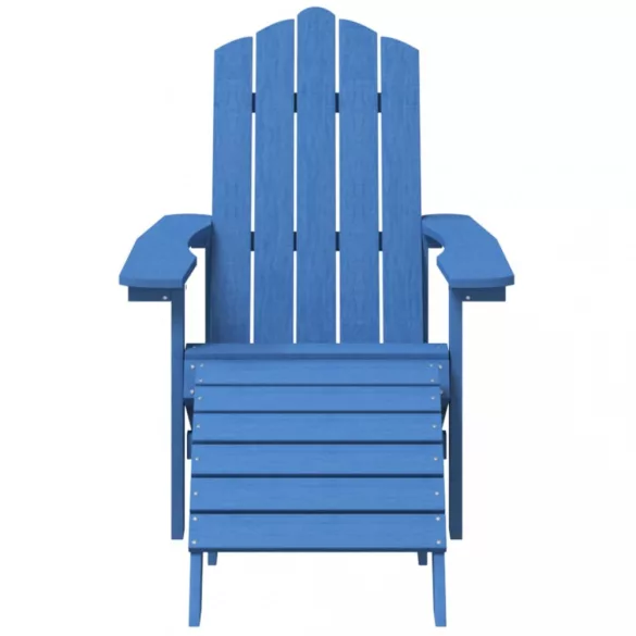 vízkék HDPE kerti adirondack székek lábtartóval és asztallal