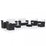 8 részes fekete polyrattan kerti társalgószett párnákkal