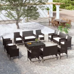   16 részes fekete polyrattan kerti ülőgarnitúra párnákkal
