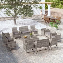   16 részes szürke polyrattan kerti ülőgarnitúra párnákkal