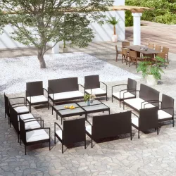   16 részes fekete polyrattan kerti ülőgarnitúra párnákkal