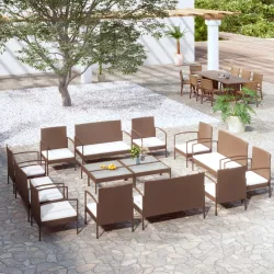   16 részes barna polyrattan kerti ülőgarnitúra párnákkal