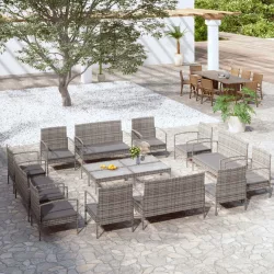   16 részes szürke polyrattan kerti ülőgarnitúra párnákkal
