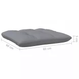 kétszemélyes tömör fenyőfa kerti kanapé szürke párnákkal