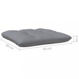 kétszemélyes tömör fenyőfa kerti kanapé szürke párnákkal