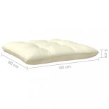 kétszemélyes tömör fenyőfa kerti kanapé krémszínű párnákkal