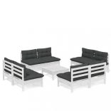 9 részes fenyőfa kerti ülőgarnitúra antracitszürke párnákkal