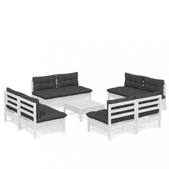 9 részes fenyőfa kerti ülőgarnitúra antracitszürke párnákkal