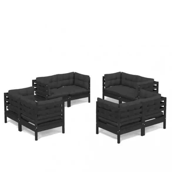 8 részes fenyőfa kerti ülőgarnitúra antracitszürke párnákkal