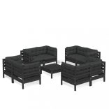 9 részes fenyőfa kerti ülőgarnitúra antracitszürke párnákkal