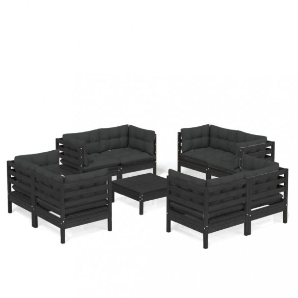 9 részes fenyőfa kerti ülőgarnitúra antracitszürke párnákkal