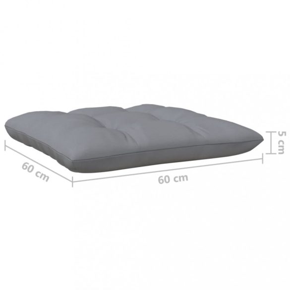 háromszemélyes tömör fenyőfa kerti kanapé szürke párnákkal