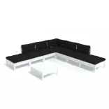 8 részes fehér fenyőfa kerti ülőgarnitúra párnákkal