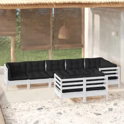   8 részes fehér tömör fenyőfa kerti ülőgarnitúra párnákkal